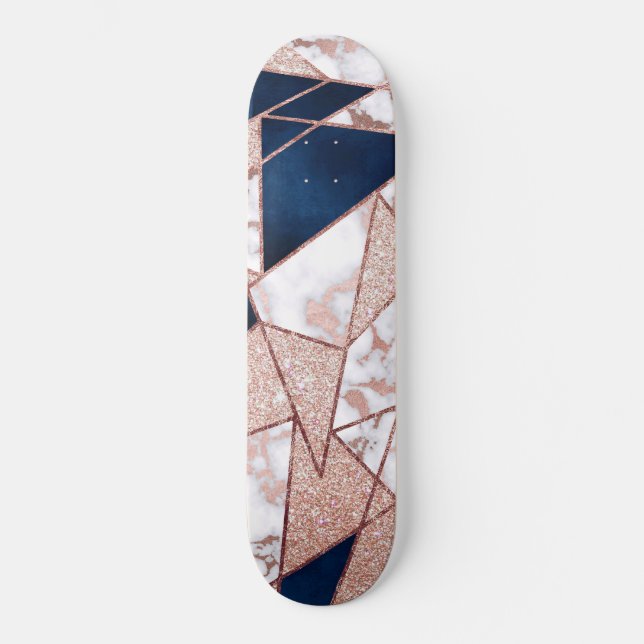 Skateboard Lujoso Rosa Purpurina de oro Mármol geométrico (Anverso)