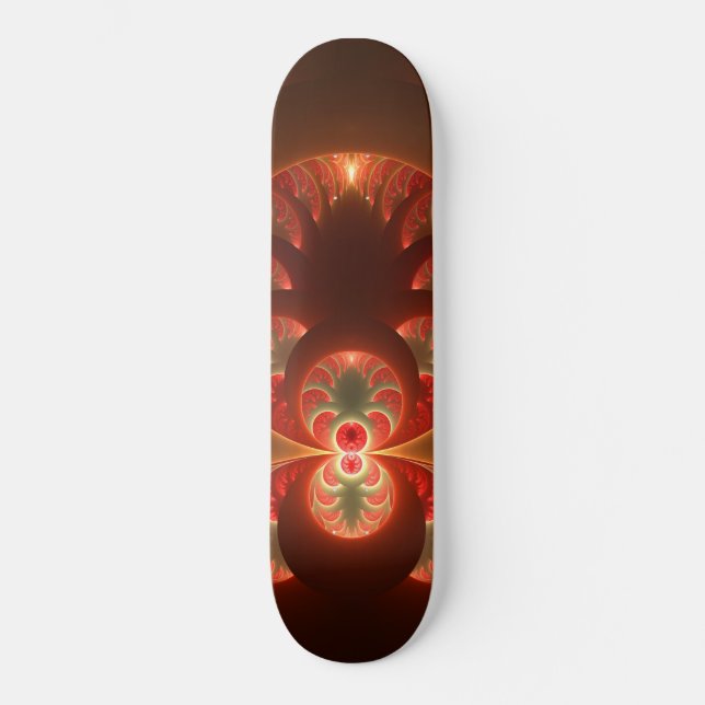 Skateboard Luminoso abstracto moderno naranja rojo Fractal (Anverso)