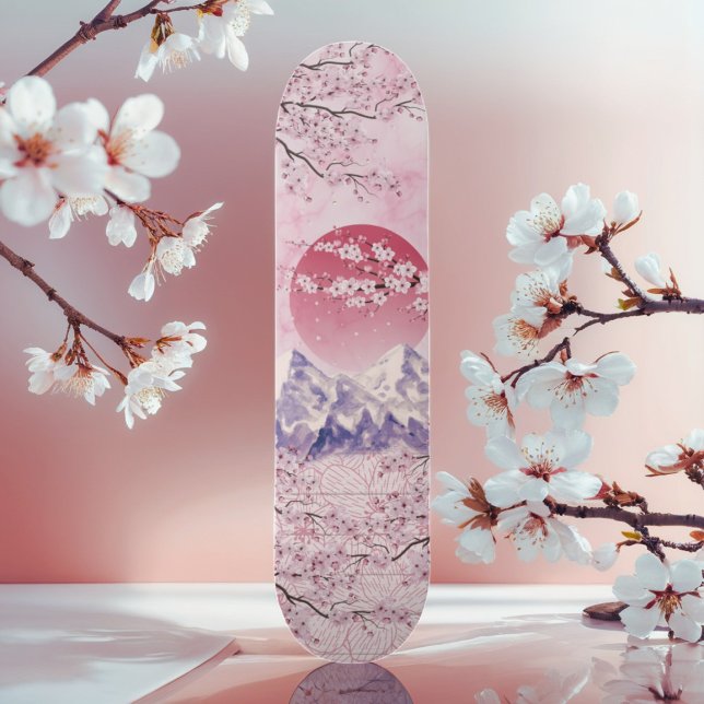 Skateboard Luna de flores de cerezo japonesa rojo asiático or (Subido por el creador)