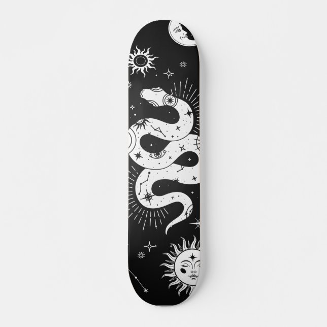 Skateboard Luna y estrellas de serpientes místicas (Anverso )