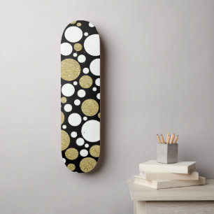 Skateboard Lunares Patrón Dorado