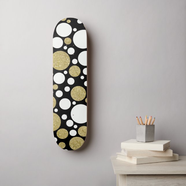 Skateboard Lunares Patrón Dorado (Arte de la pared)