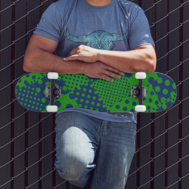 Skateboard Lunares verdes azules parches  (Exterior 3)