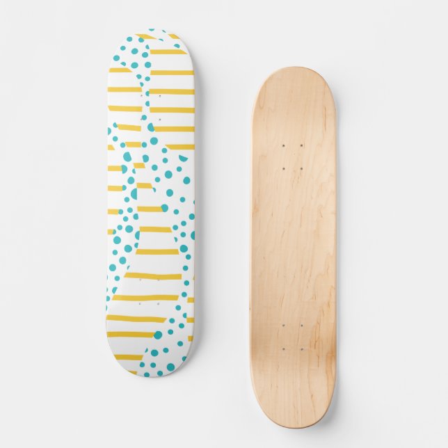 Skateboard Lunares y Rayas 2 en Turquesa, Amarillo y Blanco (Anverso)