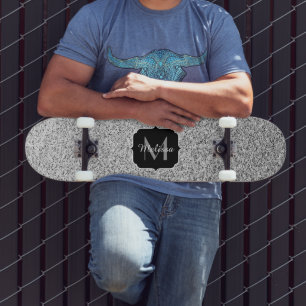 Skateboard Luz gris plateada brillo destellos Monograma