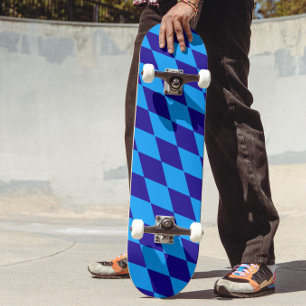 Skateboard Luz y oscuro azul rombo de arlequín a cuadros 