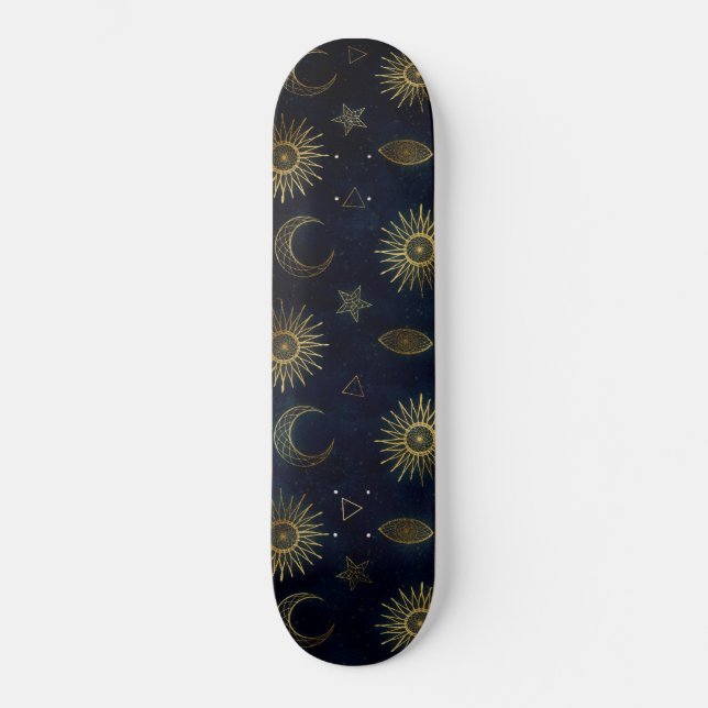 Skateboard Magical Gold Moon Sun Stars Dark Blue (Anverso)