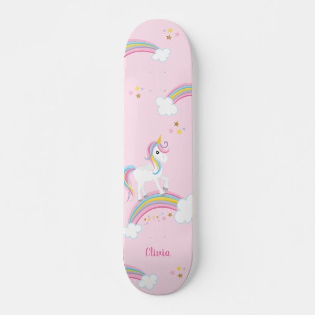 Skateboard Magnífico arcoiris Unicornio rosa personalizado (Anverso )