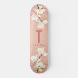 Skateboard Magnolia personalizada de monograma moderno rosa