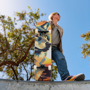 Skateboard Majestic Wolf Impresionist Journey