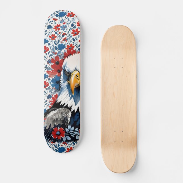 Skateboard Majestuoso American Bald Eagle Floral (Anverso)