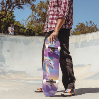 Skateboard Majestuoso blanco Unicornio Fantasy Pastel cielo n
