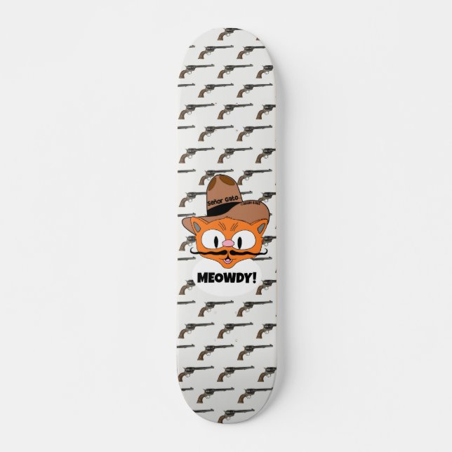 Skateboard ¡MALDITO! Personalizado Mustache Cat Cowboy Gunsli (Anverso )
