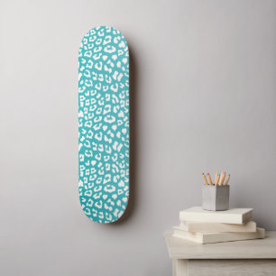Skateboard Manchas de Leopardo Blancas Chic en Turquesa