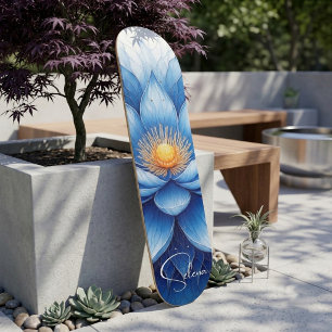 Skateboard Mandalá de Loto Azul Espiritualidad Paz Boho