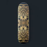 Skateboard Mandala de oro azul de la marina moderna de moda<br><div class="desc">Esta moda de inspiración bohemia es perfecta para una mujer de diseño. Se trata de una mandala de Relieve metalizado dorado con estampado falso, sobre una marina oscura sencilla y moderna, con un fondo de degradado oscuro de color azul oscuro. Es bonito, boho, bonito, elegante y lujoso. ***NOTA DE DISEÑO...</div>