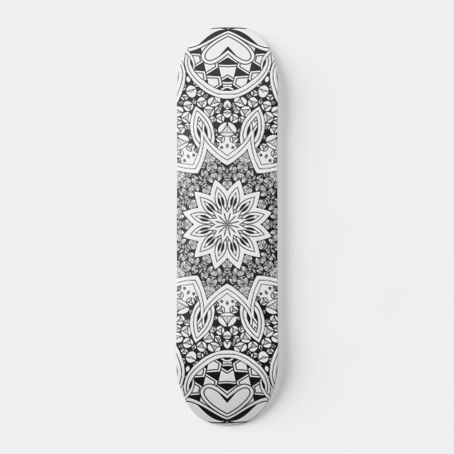 Skateboard Mandala en blanco y negro (Anverso)