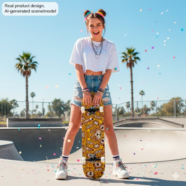 Skateboard Mandalá Floral Dorado Patrón Boho (Subido por el creador)