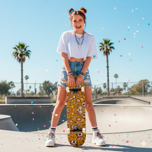 Skateboard Mandalá Floral Dorado Patrón Boho (Subido por el creador)