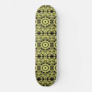 Skateboard Mandala floral negra y amarilla