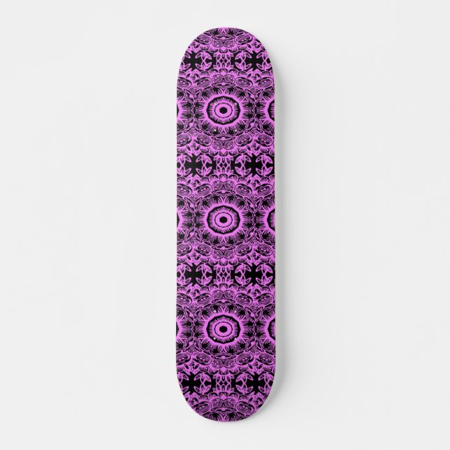 Skateboard Mandala floral rosa y negra (Anverso )