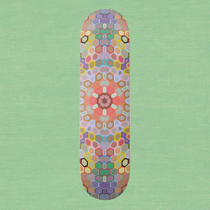 Skateboard Mandalá Hexagonal Arcoíris