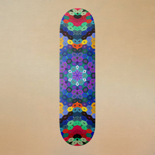 Skateboard Mandalá Hexagonal Azul Amarillo Rojo y Verde