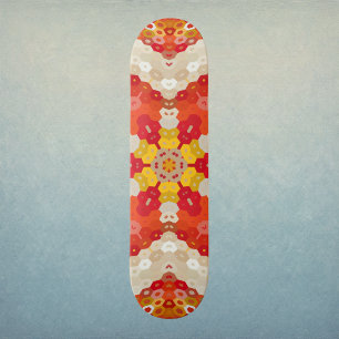 Skateboard Mandalá Hexagonal Rojo y Amarillo