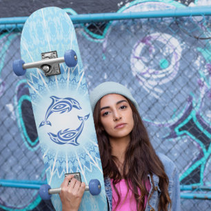 Skateboard Mandala Marítimo de Delfines Azules