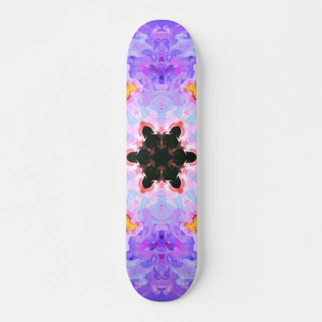 Skateboard Mandala psicodélica flor rosa azul y amarillo (Anverso )