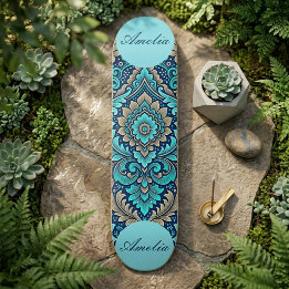 Skateboard Mandala Sagrado Azul Marino Damasks Teal Espiritua