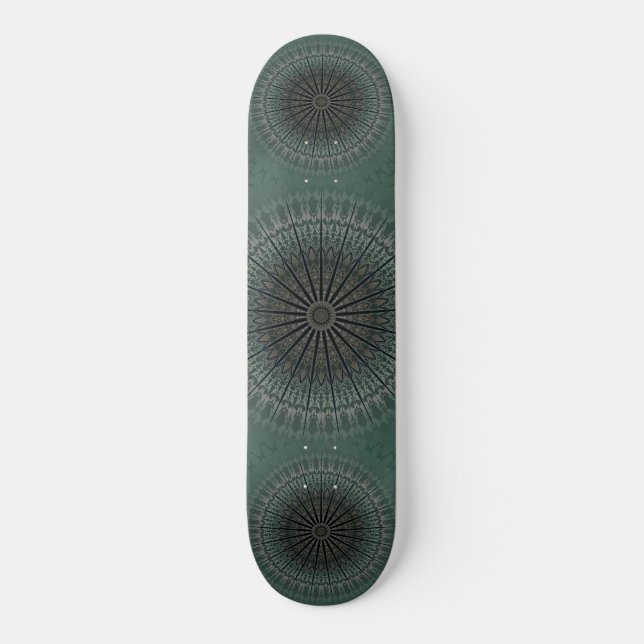 Skateboard Mandala Verde azulada oscura (Anverso)