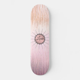 Skateboard Mandala vintage sobre vidrio rosado de color rosa