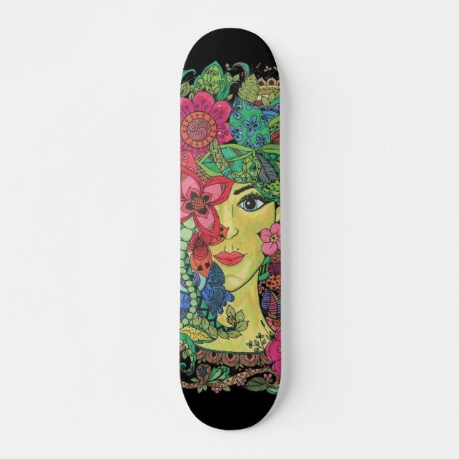 Skateboard Mandalas sobre rostro de mujer joven (Anverso )