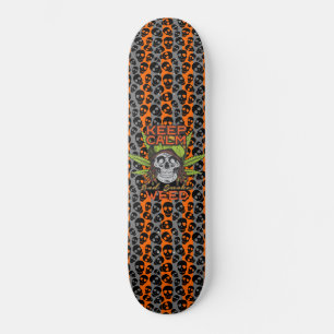 Skateboard Mantén la calma y fuma marihuana cráneo rastafari