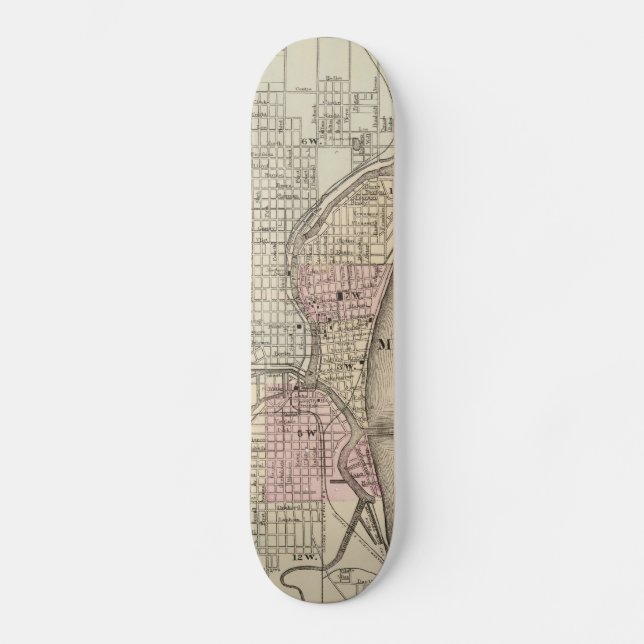 Skateboard Mapa de época de Milwaukee (1880) (Anverso)