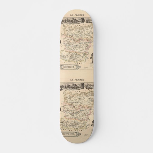 Skateboard Mapa de Mayenne, Francia, 1858 (Anverso )