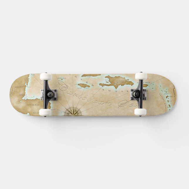 Skateboard Mapa del Caribe vintage (Horz)