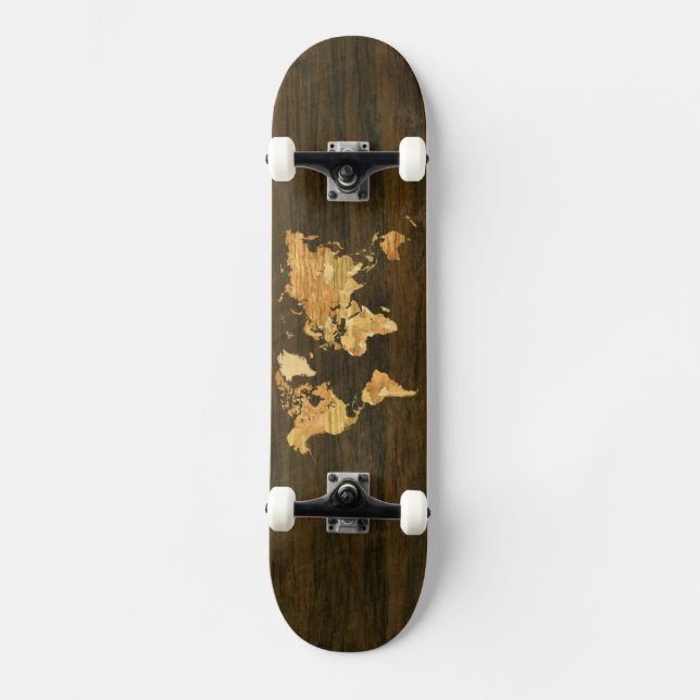 Skateboard Mapa del mundo de madera (Anverso)
