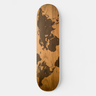 Skateboard Mapa Mundial de Grano de Madera