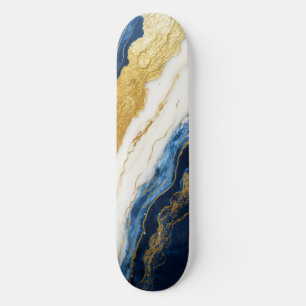 Skateboard Marble de hojas de oro y azul de la marina de lujo
