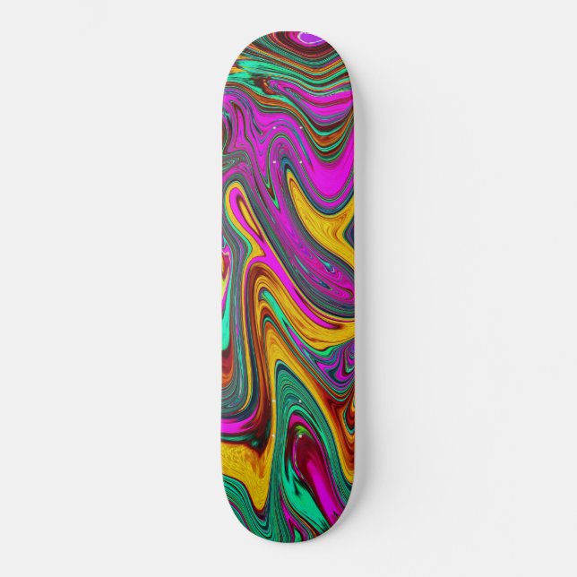 Skateboard Marble rosa caliente y espuma verde abstracto arte (Anverso)