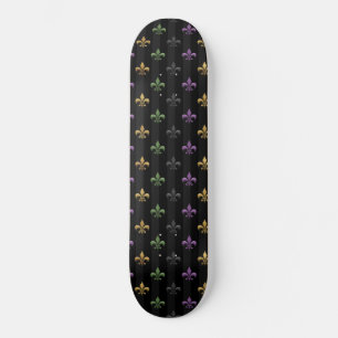 Skateboard Mardi Gras Colorido Fleur De Lis Oscuro Vertical