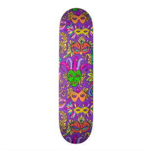 Skateboard Mardi Gras Mascarada Máscara Verde Púrpura Brillan