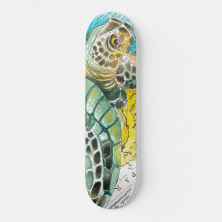 Skateboard Marea Turtle Watercolor Vintage Mapa blanco