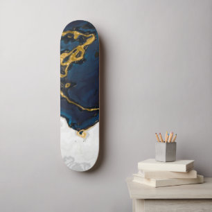 Skateboard Mares de mármol azul de oro esmeralda