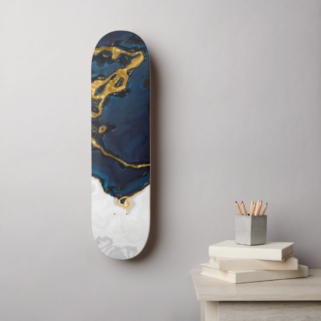 Skateboard Mares de mármol azul de oro esmeralda (Arte de la pared)