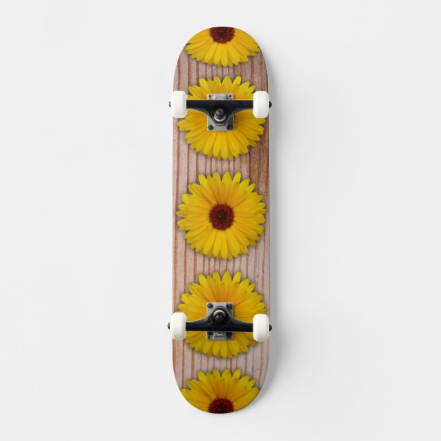Skateboard Marigold de girasol en tablas de madera rusas (Anverso)