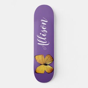 Skateboard Mariposa Amarilla Cute Girly Purple Personalizada