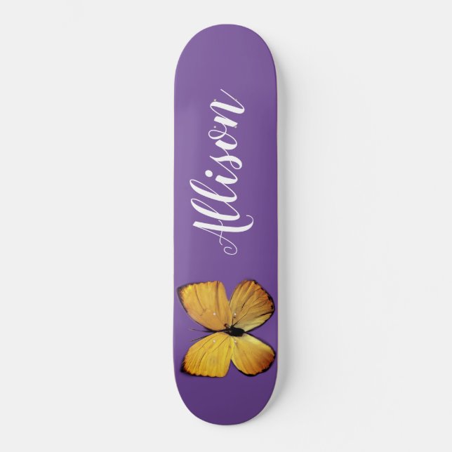 Skateboard Mariposa Amarilla Cute Girly Purple Personalizada (Anverso)
